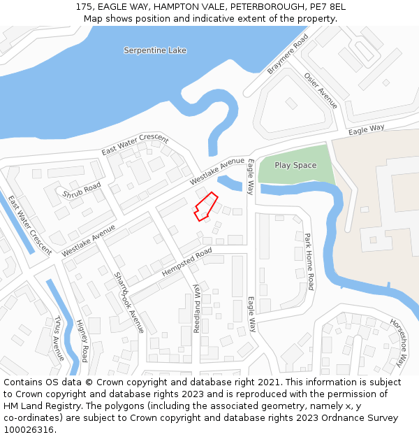 175, EAGLE WAY, HAMPTON VALE, PETERBOROUGH, PE7 8EL: Location map and indicative extent of plot