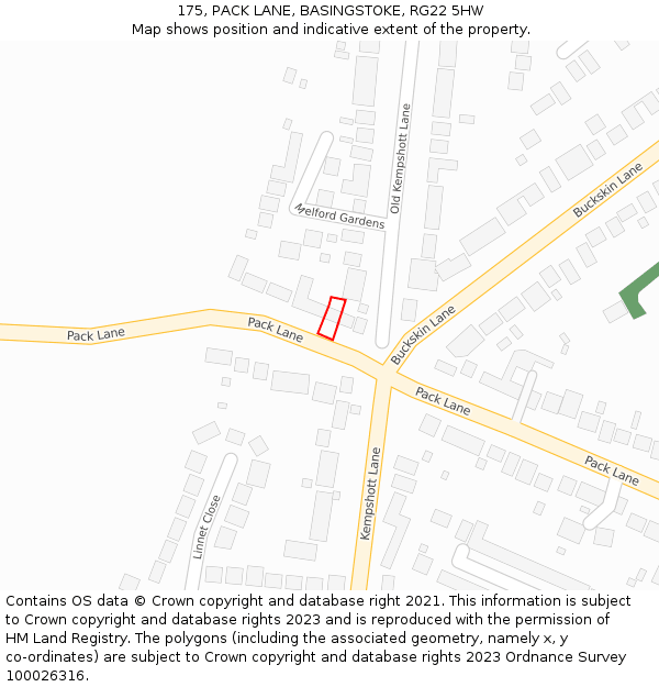 175, PACK LANE, BASINGSTOKE, RG22 5HW: Location map and indicative extent of plot