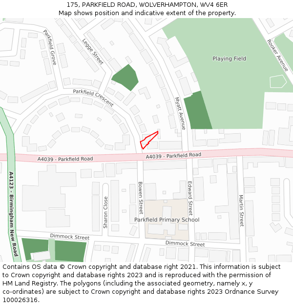 175, PARKFIELD ROAD, WOLVERHAMPTON, WV4 6ER: Location map and indicative extent of plot