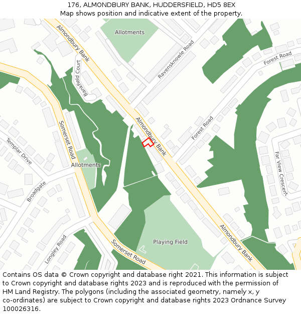176, ALMONDBURY BANK, HUDDERSFIELD, HD5 8EX: Location map and indicative extent of plot