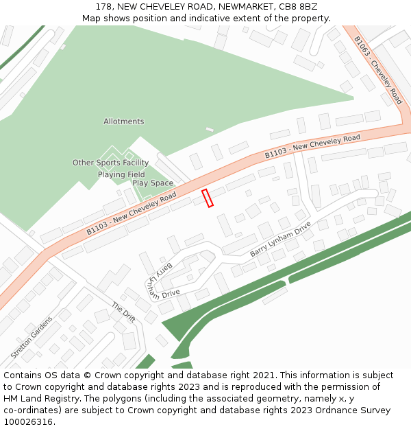 178, NEW CHEVELEY ROAD, NEWMARKET, CB8 8BZ: Location map and indicative extent of plot