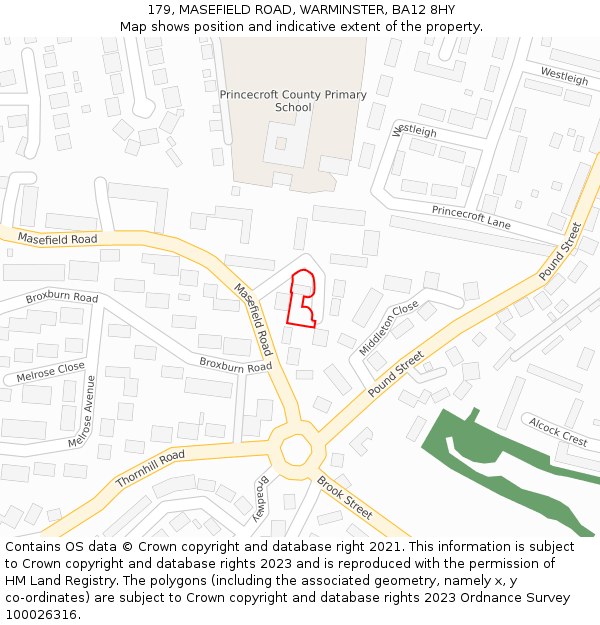 179, MASEFIELD ROAD, WARMINSTER, BA12 8HY: Location map and indicative extent of plot