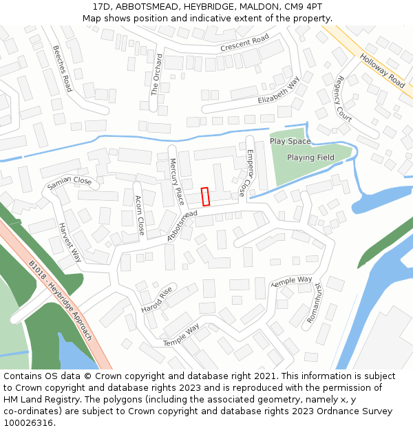 17D, ABBOTSMEAD, HEYBRIDGE, MALDON, CM9 4PT: Location map and indicative extent of plot