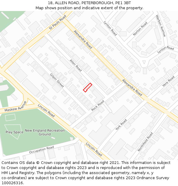 18, ALLEN ROAD, PETERBOROUGH, PE1 3BT: Location map and indicative extent of plot