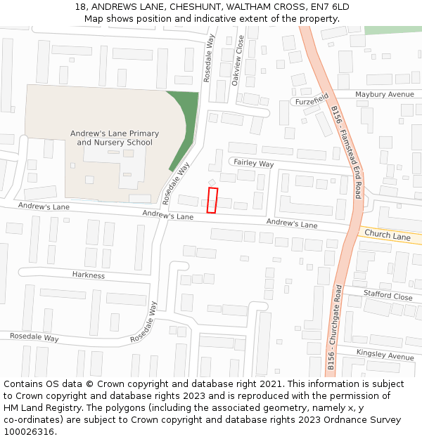 18, ANDREWS LANE, CHESHUNT, WALTHAM CROSS, EN7 6LD: Location map and indicative extent of plot