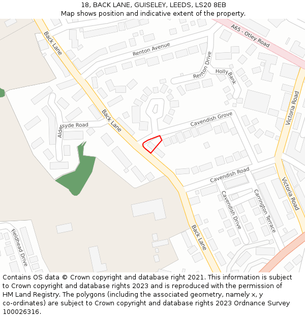 18, BACK LANE, GUISELEY, LEEDS, LS20 8EB: Location map and indicative extent of plot