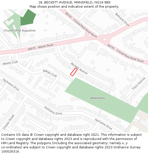 18, BECKETT AVENUE, MANSFIELD, NG19 6BX: Location map and indicative extent of plot