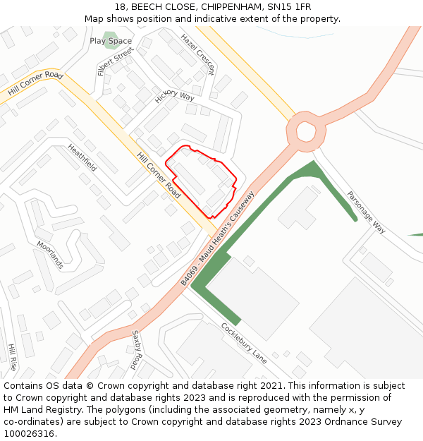 18, BEECH CLOSE, CHIPPENHAM, SN15 1FR: Location map and indicative extent of plot