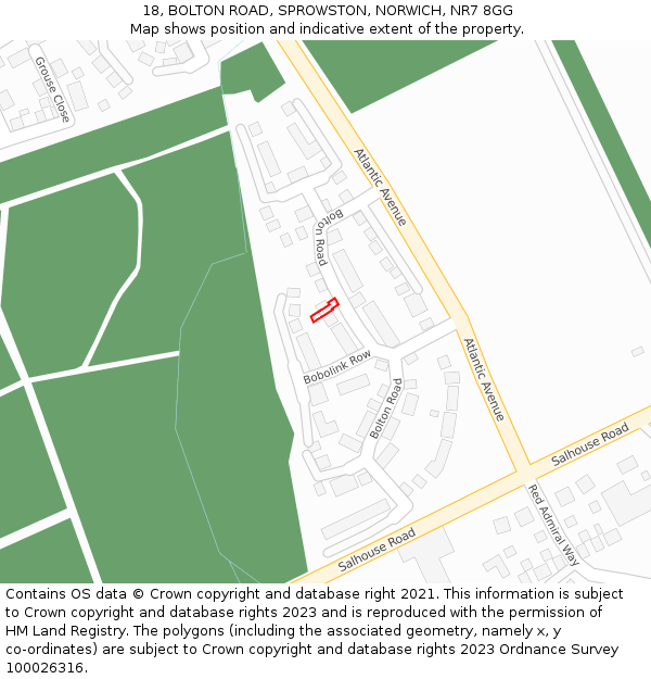 18, BOLTON ROAD, SPROWSTON, NORWICH, NR7 8GG: Location map and indicative extent of plot