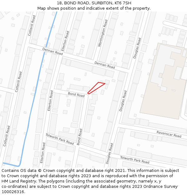 18, BOND ROAD, SURBITON, KT6 7SH: Location map and indicative extent of plot