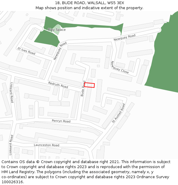 18, BUDE ROAD, WALSALL, WS5 3EX: Location map and indicative extent of plot