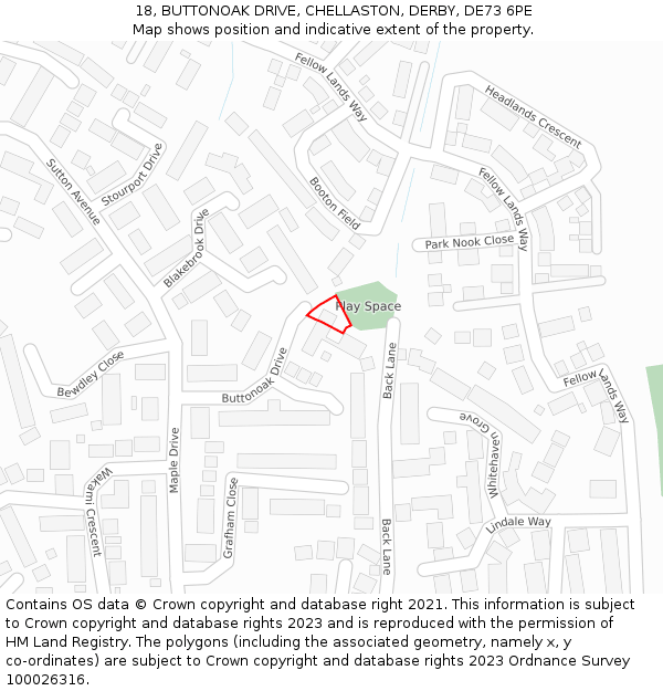 18, BUTTONOAK DRIVE, CHELLASTON, DERBY, DE73 6PE: Location map and indicative extent of plot