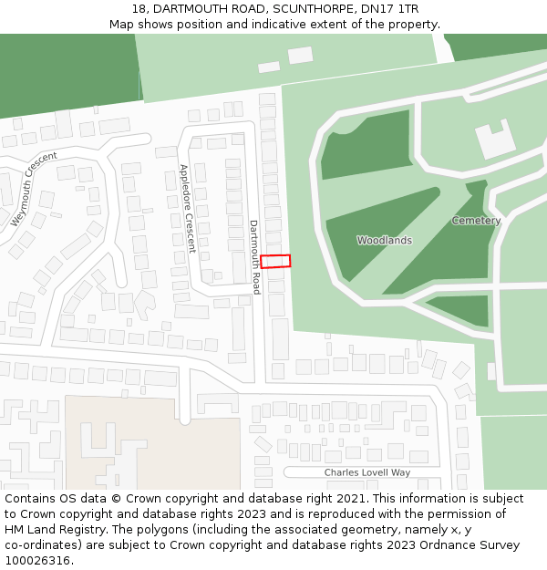 18, DARTMOUTH ROAD, SCUNTHORPE, DN17 1TR: Location map and indicative extent of plot