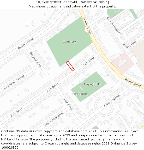 18, EYRE STREET, CRESWELL, WORKSOP, S80 4JJ: Location map and indicative extent of plot