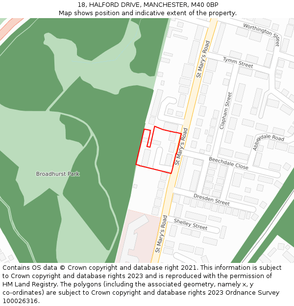 18, HALFORD DRIVE, MANCHESTER, M40 0BP: Location map and indicative extent of plot