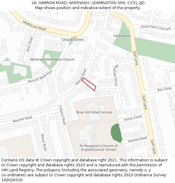 18, HARROW ROAD, WHITNASH, LEAMINGTON SPA, CV31 2JD: Location map and indicative extent of plot