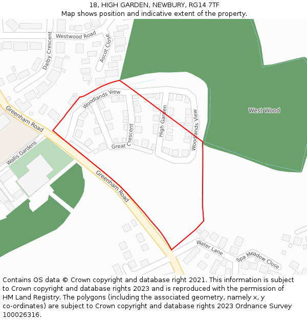 18, HIGH GARDEN, NEWBURY, RG14 7TF: Location map and indicative extent of plot