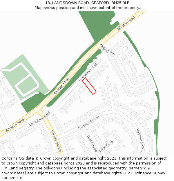 18, LANDSDOWN ROAD, SEAFORD, BN25 3LR: Location map and indicative extent of plot