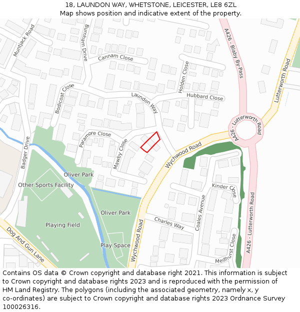 18, LAUNDON WAY, WHETSTONE, LEICESTER, LE8 6ZL: Location map and indicative extent of plot