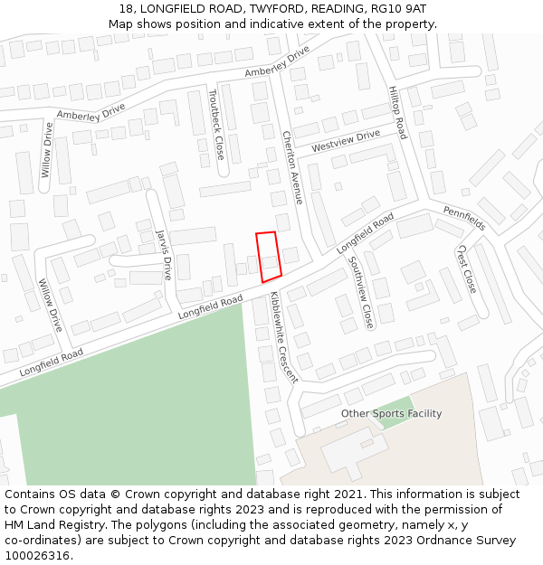 18, LONGFIELD ROAD, TWYFORD, READING, RG10 9AT: Location map and indicative extent of plot