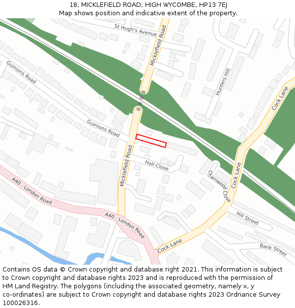 18, MICKLEFIELD ROAD, HIGH WYCOMBE, HP13 7EJ: Location map and indicative extent of plot