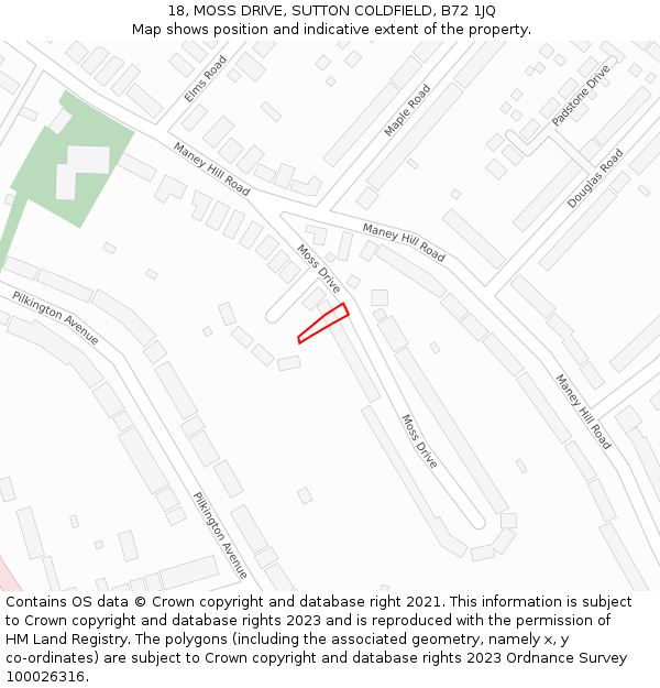 18, MOSS DRIVE, SUTTON COLDFIELD, B72 1JQ: Location map and indicative extent of plot