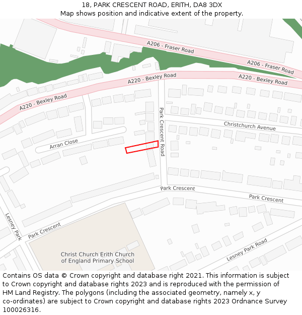 18, PARK CRESCENT ROAD, ERITH, DA8 3DX: Location map and indicative extent of plot