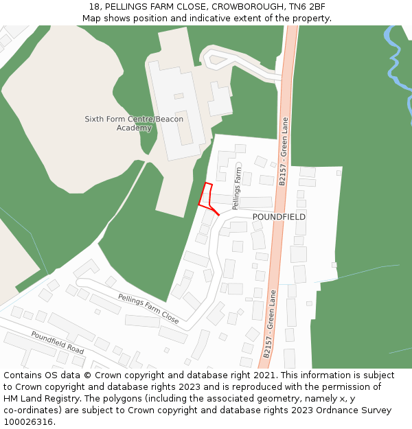 18, PELLINGS FARM CLOSE, CROWBOROUGH, TN6 2BF: Location map and indicative extent of plot