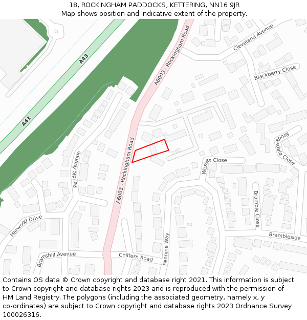18, ROCKINGHAM PADDOCKS, KETTERING, NN16 9JR: Location map and indicative extent of plot