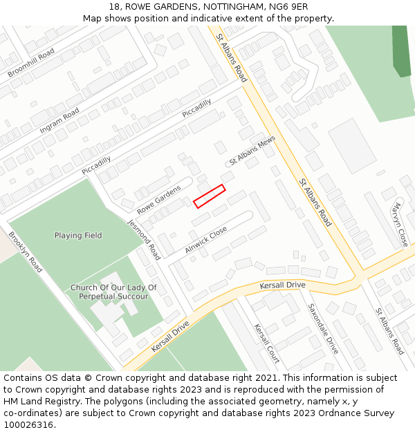 18, ROWE GARDENS, NOTTINGHAM, NG6 9ER: Location map and indicative extent of plot