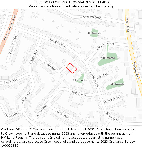 18, SEDOP CLOSE, SAFFRON WALDEN, CB11 4DD: Location map and indicative extent of plot