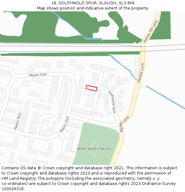 18, SOUTHWOLD SPUR, SLOUGH, SL3 8XX: Location map and indicative extent of plot