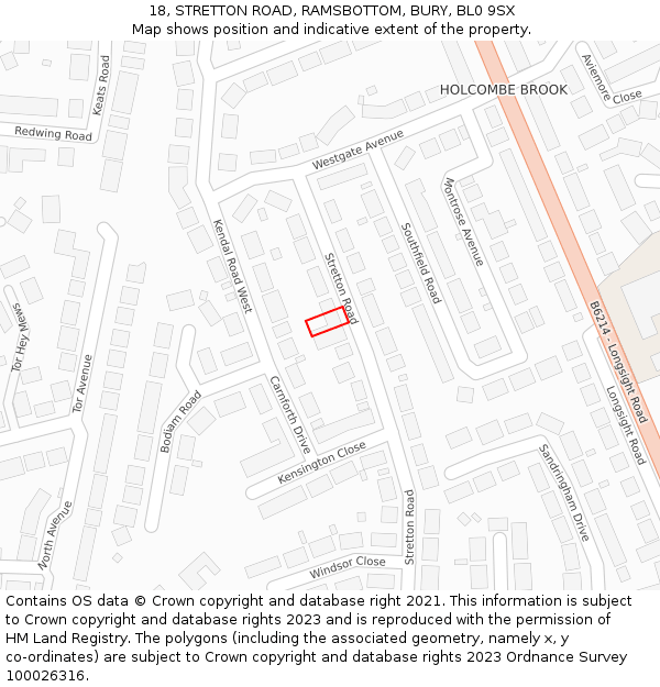 18, STRETTON ROAD, RAMSBOTTOM, BURY, BL0 9SX: Location map and indicative extent of plot