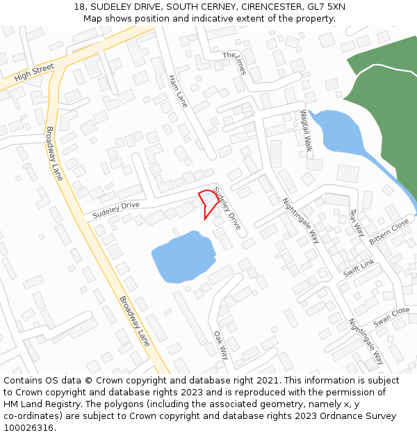 18, SUDELEY DRIVE, SOUTH CERNEY, CIRENCESTER, GL7 5XN: Location map and indicative extent of plot