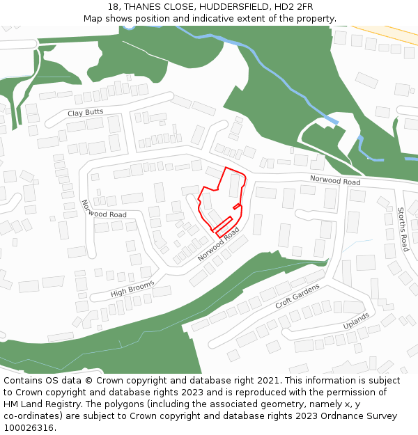 18, THANES CLOSE, HUDDERSFIELD, HD2 2FR: Location map and indicative extent of plot