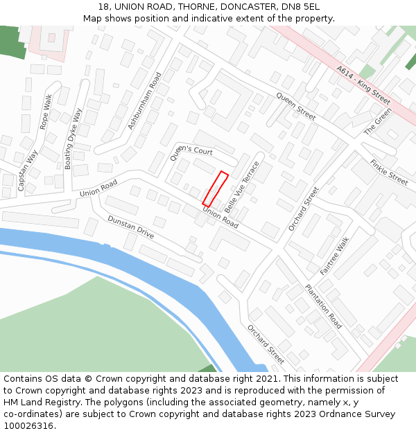 18, UNION ROAD, THORNE, DONCASTER, DN8 5EL: Location map and indicative extent of plot