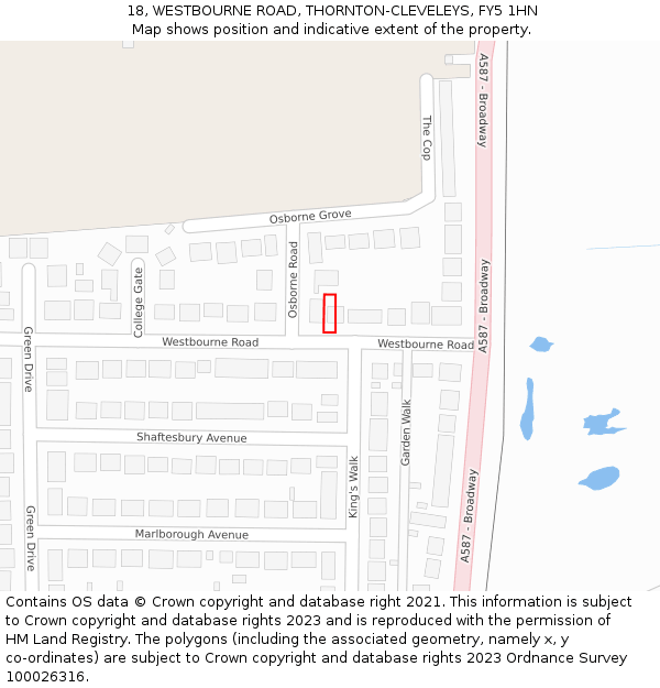 18, WESTBOURNE ROAD, THORNTON-CLEVELEYS, FY5 1HN: Location map and indicative extent of plot