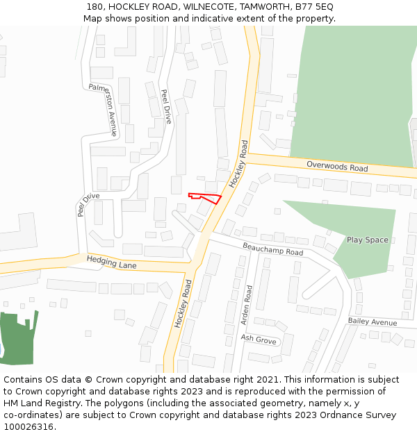 180, HOCKLEY ROAD, WILNECOTE, TAMWORTH, B77 5EQ: Location map and indicative extent of plot