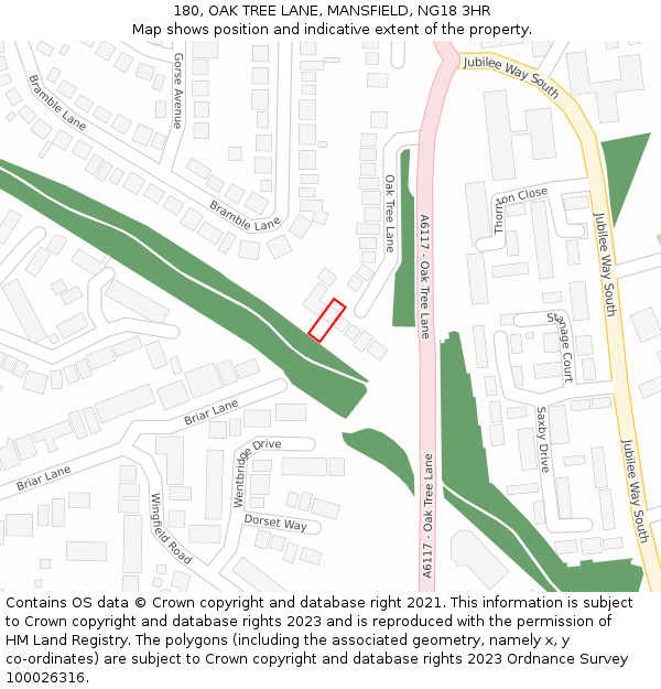 180, OAK TREE LANE, MANSFIELD, NG18 3HR: Location map and indicative extent of plot