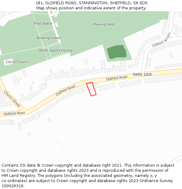 181, OLDFIELD ROAD, STANNINGTON, SHEFFIELD, S6 6DX: Location map and indicative extent of plot
