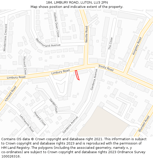 184, LIMBURY ROAD, LUTON, LU3 2PN: Location map and indicative extent of plot