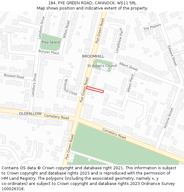 184, PYE GREEN ROAD, CANNOCK, WS11 5RL: Location map and indicative extent of plot
