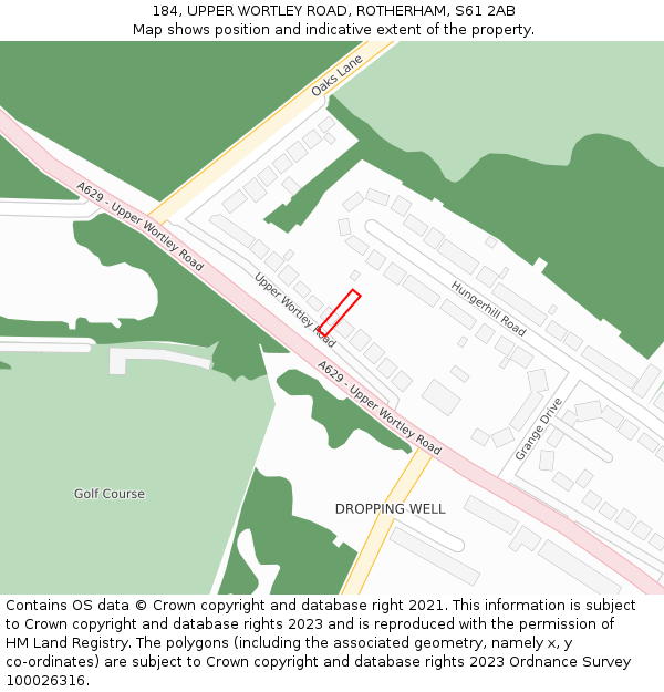 184, UPPER WORTLEY ROAD, ROTHERHAM, S61 2AB: Location map and indicative extent of plot