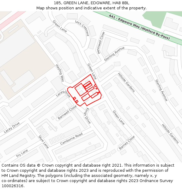 185, GREEN LANE, EDGWARE, HA8 8BL: Location map and indicative extent of plot