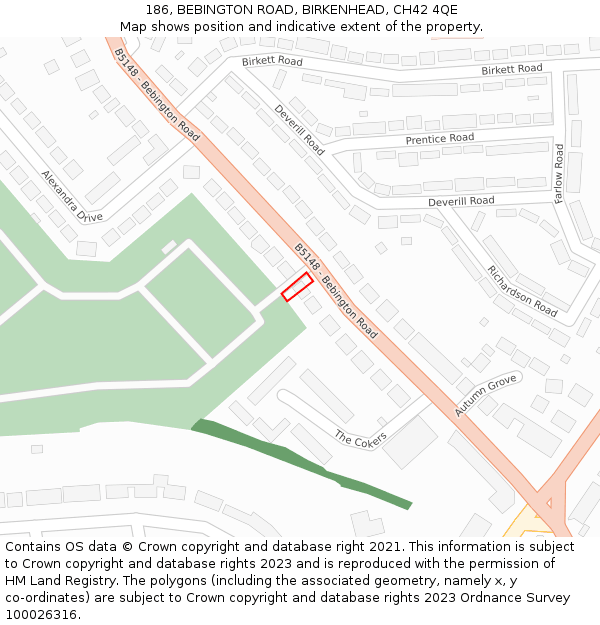 186, BEBINGTON ROAD, BIRKENHEAD, CH42 4QE: Location map and indicative extent of plot