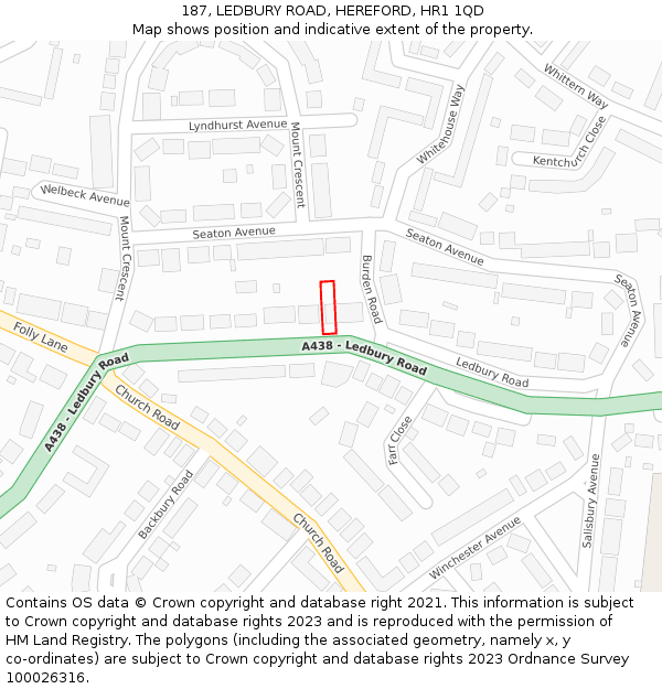187, LEDBURY ROAD, HEREFORD, HR1 1QD: Location map and indicative extent of plot
