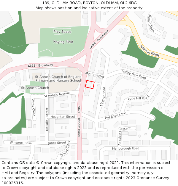 189, OLDHAM ROAD, ROYTON, OLDHAM, OL2 6BG: Location map and indicative extent of plot