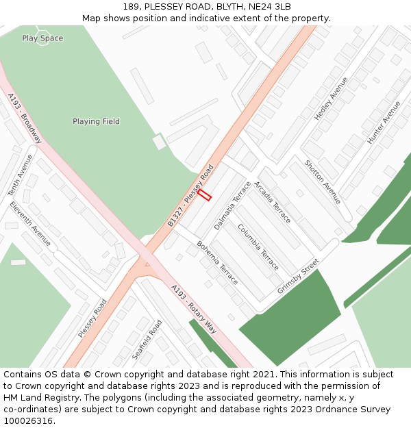 189, PLESSEY ROAD, BLYTH, NE24 3LB: Location map and indicative extent of plot
