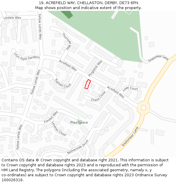 19, ACREFIELD WAY, CHELLASTON, DERBY, DE73 6PN: Location map and indicative extent of plot