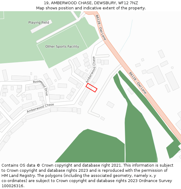 19, AMBERWOOD CHASE, DEWSBURY, WF12 7NZ: Location map and indicative extent of plot